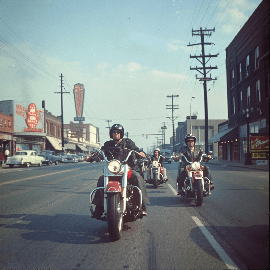 motorcyclists cruising down a city street